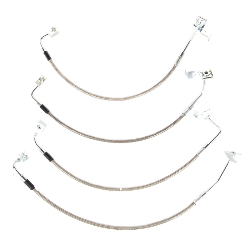 Jeep Wrangler JKU Brake Hose Kit - Front + Rear - Rugged Ridge - Braided Stainless Steel, 4 inches Longer - Stainless Steel - `07-`18